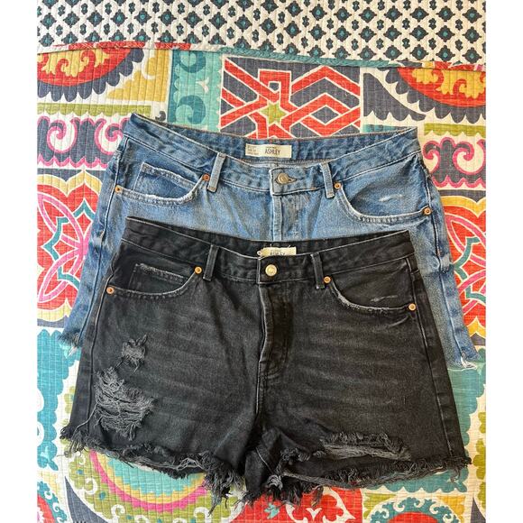 Topshop Pants - Topshop Moto Ashley Denim Shorts Bundle 2 Pair Black & Blue Distressed Size: 8